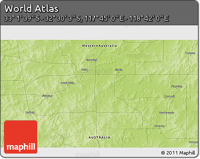 Physical 3D Map of the Area around 32° 45' 51" S, 118° 13' 29" E