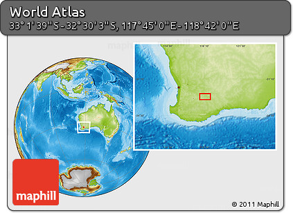 Physical Location Map of the Area around 32° 45' 51" S, 118° 13' 29" E