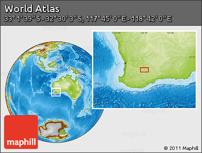 Physical Location Map of the Area around 32° 45' 51" S, 118° 13' 29" E