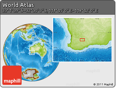 Physical Location Map of the Area around 32° 45' 51" S, 118° 13' 29" E