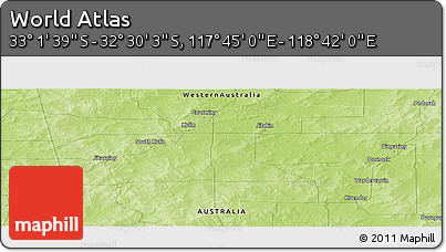 Physical Panoramic Map of the Area around 32° 45' 51" S, 118° 13' 29" E