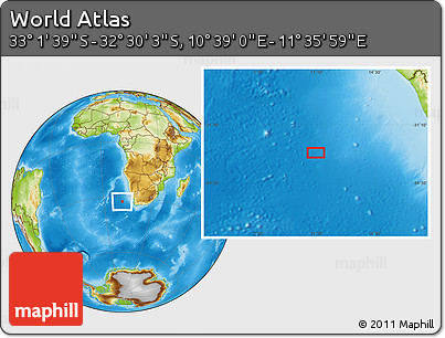 Physical Location Map of the Area around 32° 45' 51" S, 11° 7' 30" E