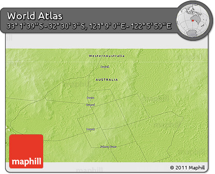 Physical 3D Map of the Area around 32° 45' 51" S, 121° 37' 30" E