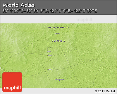 Physical 3D Map of the Area around 32° 45' 51" S, 121° 37' 30" E