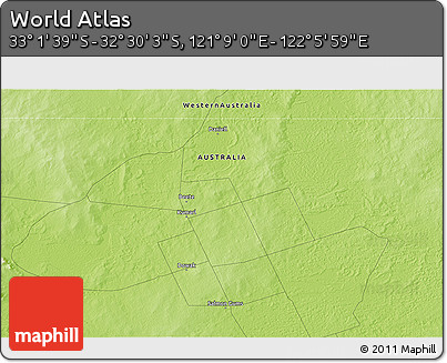 Physical 3D Map of the Area around 32° 45' 51" S, 121° 37' 30" E