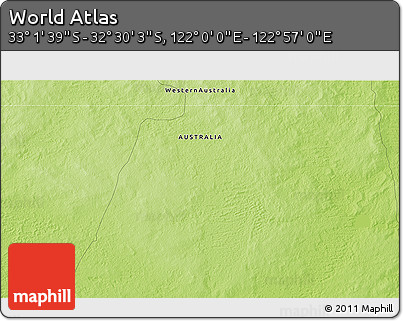 Physical 3D Map of the Area around 32° 45' 51" S, 122° 28' 29" E
