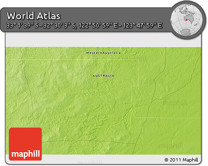 Physical 3D Map of the Area around 32° 45' 51" S, 123° 19' 29" E