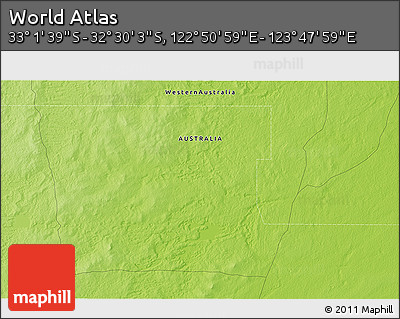 Physical 3D Map of the Area around 32° 45' 51" S, 123° 19' 29" E