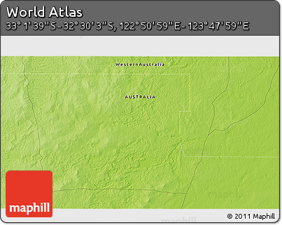 Physical 3D Map of the Area around 32° 45' 51" S, 123° 19' 29" E