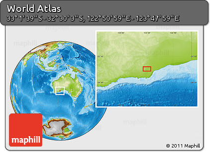 Physical Location Map of the Area around 32° 45' 51" S, 123° 19' 29" E