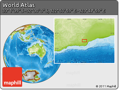 Physical Location Map of the Area around 32° 45' 51" S, 123° 19' 29" E
