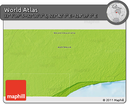 Physical 3D Map of the Area around 32° 45' 51" S, 124° 10' 30" E