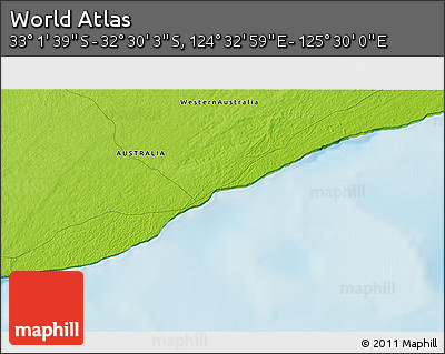 Physical 3D Map of the Area around 32° 45' 51" S, 125° 1' 30" E
