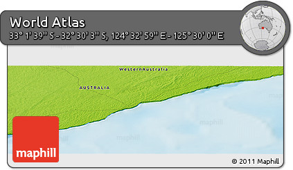 Physical Panoramic Map of the Area around 32° 45' 51" S, 125° 1' 30" E