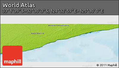 Physical Panoramic Map of the Area around 32° 45' 51" S, 125° 1' 30" E