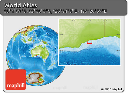 Physical Location Map of the Area around 32° 45' 51" S, 125° 52' 30" E
