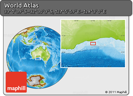 Physical Location Map of the Area around 32° 45' 51" S, 127° 34' 30" E
