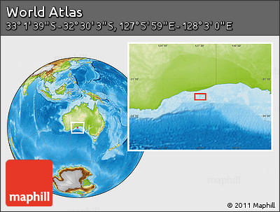 Physical Location Map of the Area around 32° 45' 51" S, 127° 34' 30" E