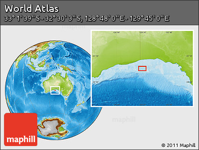 Physical Location Map of the Area around 32° 45' 51" S, 129° 16' 30" E