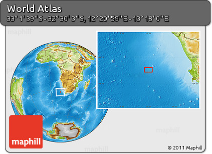 Physical Location Map of the Area around 32° 45' 51" S, 12° 49' 29" E