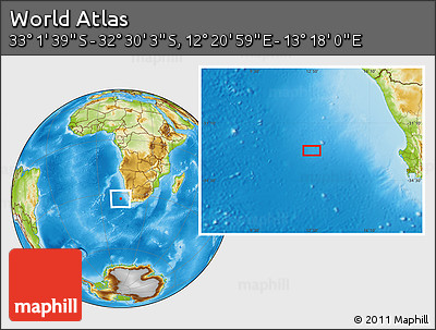 Physical Location Map of the Area around 32° 45' 51" S, 12° 49' 29" E