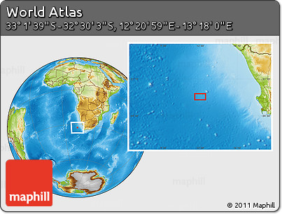 Physical Location Map of the Area around 32° 45' 51" S, 12° 49' 29" E