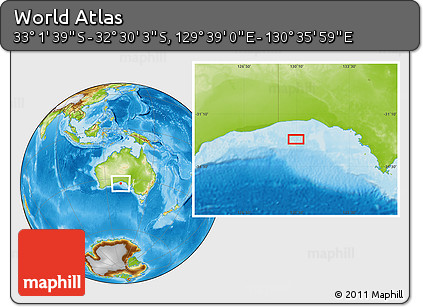 Physical Location Map of the Area around 32° 45' 51" S, 130° 7' 30" E