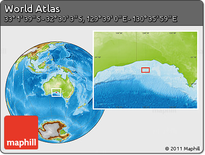 Physical Location Map of the Area around 32° 45' 51" S, 130° 7' 30" E
