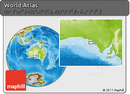 Physical Location Map of the Area around 32° 45' 51" S, 133° 31' 30" E