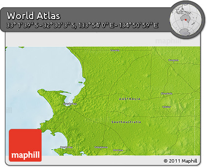 Physical 3D Map of the Area around 32° 45' 51" S, 134° 22' 30" E