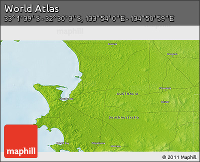 Physical 3D Map of the Area around 32° 45' 51" S, 134° 22' 30" E