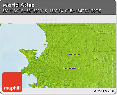 Physical 3D Map of the Area around 32° 45' 51" S, 134° 22' 30" E
