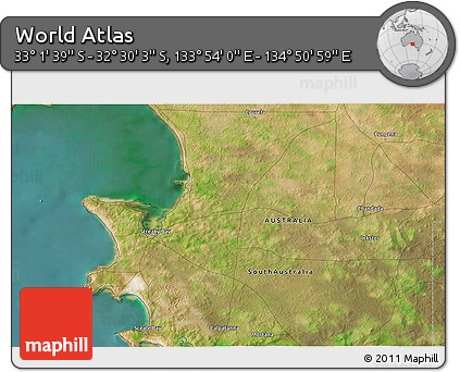 Satellite 3D Map of the Area around 32° 45' 51" S, 134° 22' 30" E