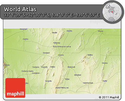 Physical 3D Map of the Area around 32° 45' 51" S, 138° 37' 30" E