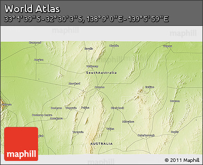Physical 3D Map of the Area around 32° 45' 51" S, 138° 37' 30" E
