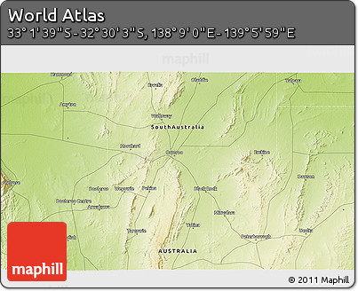 Physical 3D Map of the Area around 32° 45' 51" S, 138° 37' 30" E