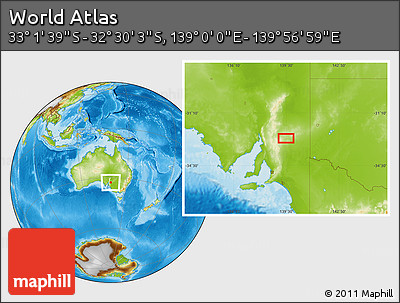 Physical Location Map of the Area around 32° 45' 51" S, 139° 28' 29" E