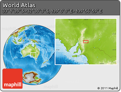 Physical Location Map of the Area around 32° 45' 51" S, 139° 28' 29" E