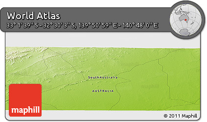Physical Panoramic Map of the Area around 32° 45' 51" S, 140° 19' 29" E