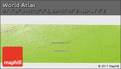 Physical Panoramic Map of the Area around 32° 45' 51" S, 140° 19' 29" E