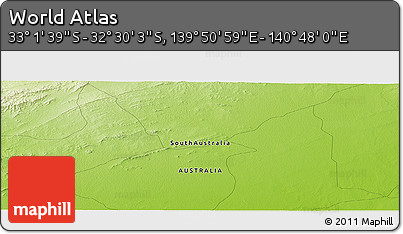 Physical Panoramic Map of the Area around 32° 45' 51" S, 140° 19' 29" E