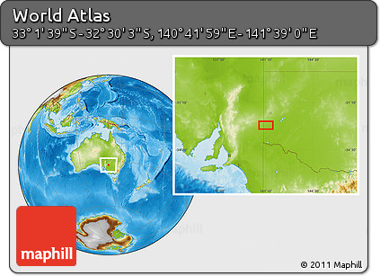 Physical Location Map of the Area around 32° 45' 51" S, 141° 10' 30" E