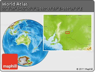 Physical Location Map of the Area around 32° 45' 51" S, 141° 10' 30" E