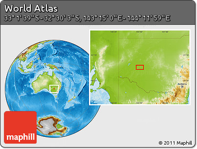 Physical Location Map of the Area around 32° 45' 51" S, 143° 43' 29" E