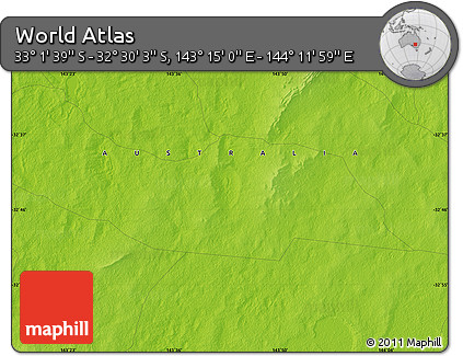 Physical Map of the Area around 32° 45' 51" S, 143° 43' 29" E