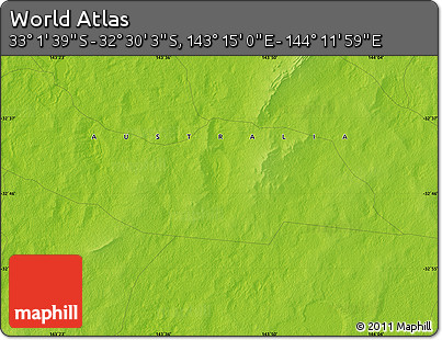 Physical Map of the Area around 32° 45' 51" S, 143° 43' 29" E