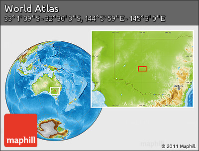 Physical Location Map of the Area around 32° 45' 51" S, 144° 34' 29" E