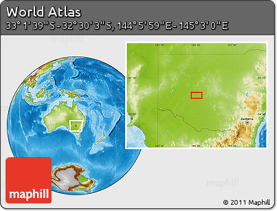 Physical Location Map of the Area around 32° 45' 51" S, 144° 34' 29" E