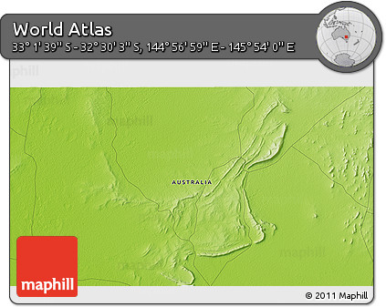 Physical 3D Map of the Area around 32° 45' 51" S, 145° 25' 30" E