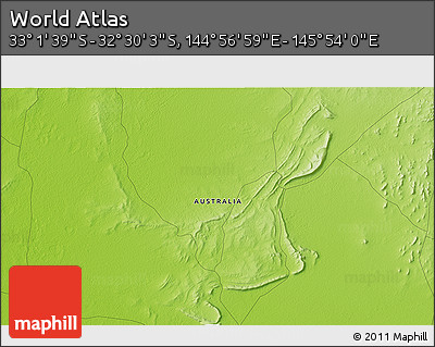 Physical 3D Map of the Area around 32° 45' 51" S, 145° 25' 30" E